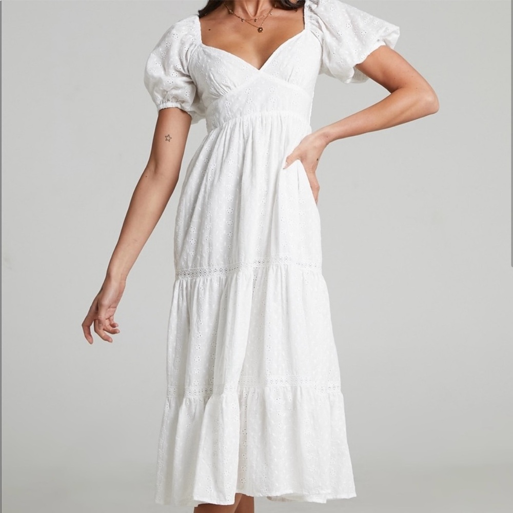 Showpo Yanny Puff Sleeve Eyelit dress